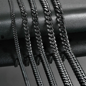 3.6Mm/5Mm/6Mm/7Mm/8Mm Black Color Stainless Steel Cuban Link Chains Classic Men Boy Curb Chunky Necklace 14 to 30 Inches
