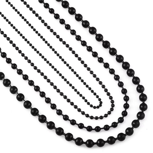 Width 1.5Mm-5Mm Black Stainless Steel Ball Chain for Charm Pendant Waterproof Match Rolo Necklace Wholesale