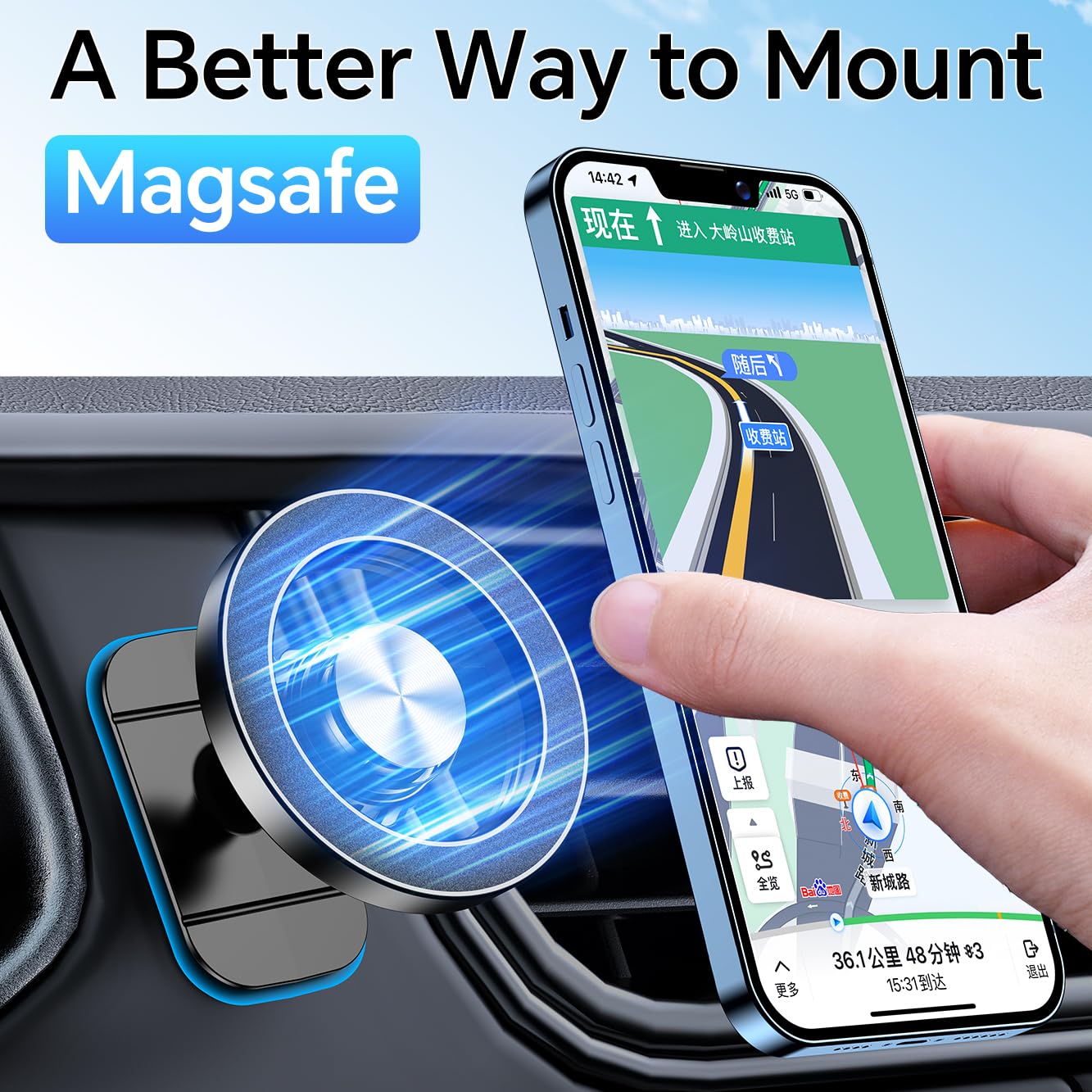 MagSafe Car Mount – Strong Magnetic Phone Holder (Dashboard Mount)