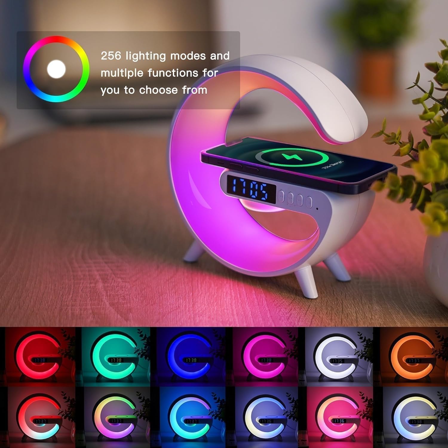 4-in-1 Smart Bedside Lamp with Alarm Clock &amp; Wireless Charging