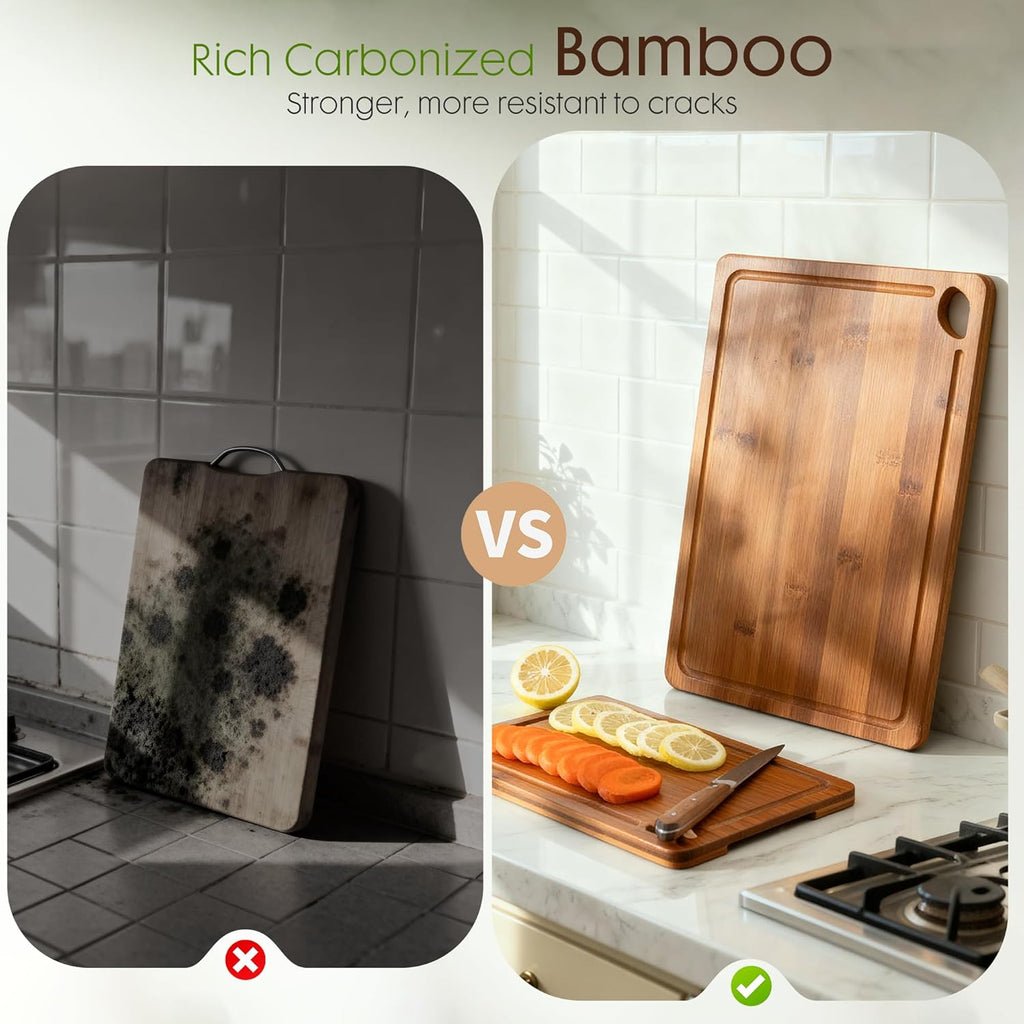 Premium Bamboo Cutting Board Set with Storage Stand