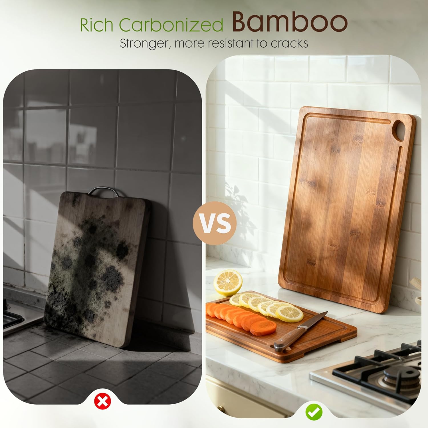 Premium Bamboo Cutting Board Set with Storage Stand