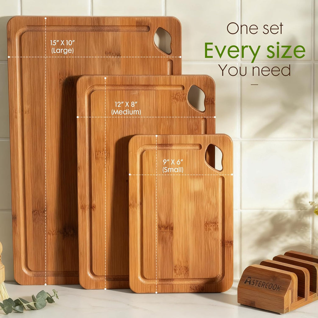 Premium Bamboo Cutting Board Set with Storage Stand