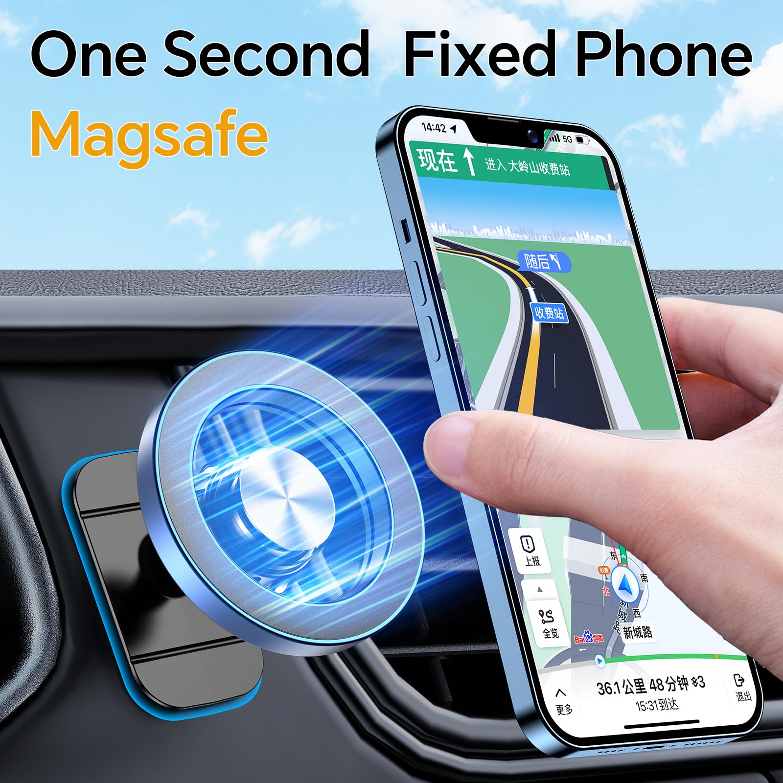 MagSafe Car Mount – Strong Magnetic Phone Holder (Dashboard Mount)