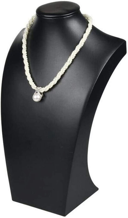 Leather Necklace Bust Jewelry Display Stand Figure Pendant Chain Jewelry Organizer Stand (S(HW 9.8 X 5.7 Inch), Black)