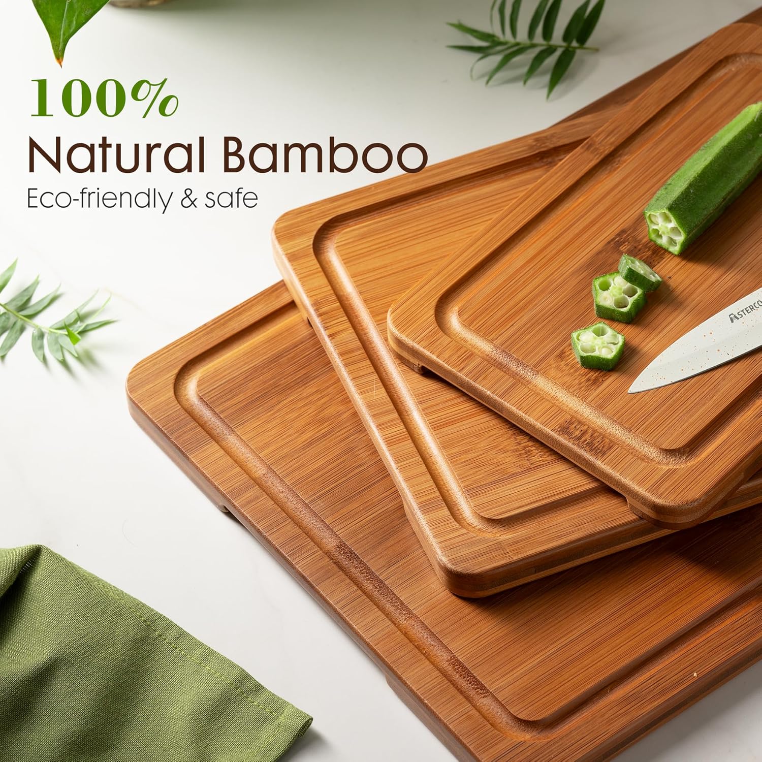 Premium Bamboo Cutting Board Set with Storage Stand