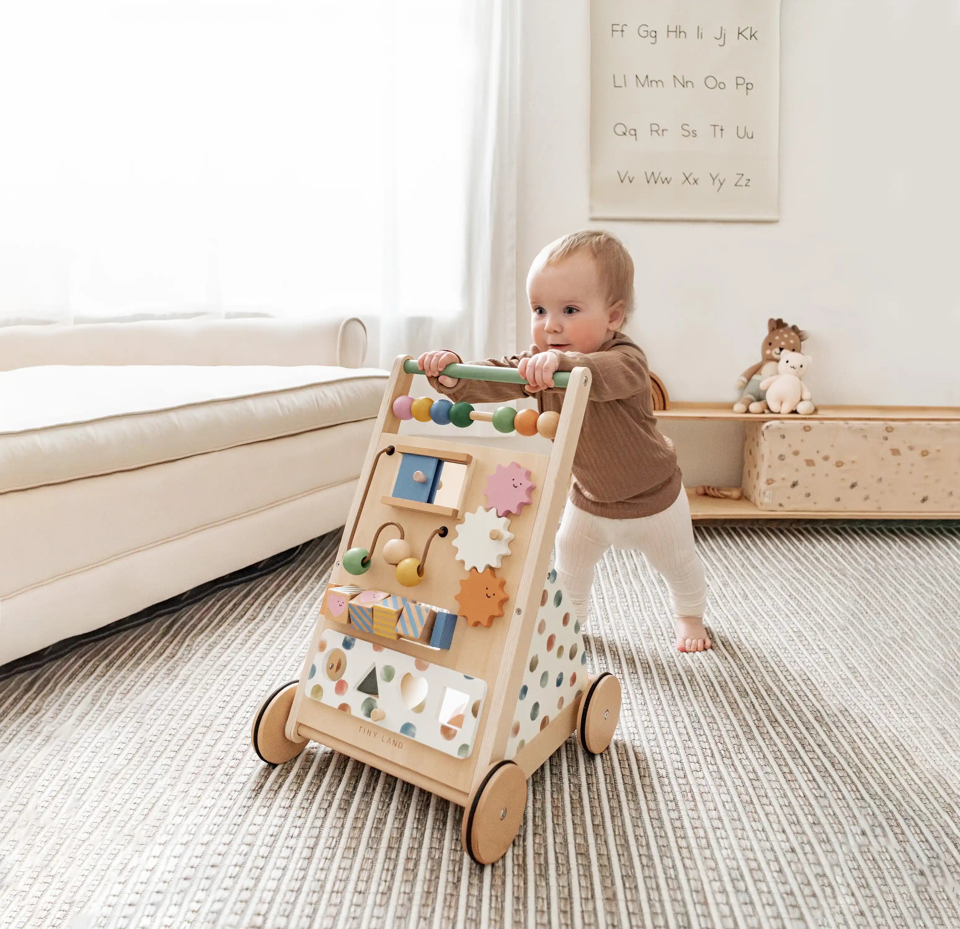 Tiny Land Versatile Natural Wooden Baby Walker
