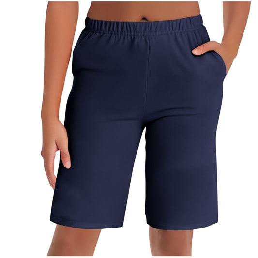 Women'S Bermuda Long Shorts with Pockets Elastic Waisted Knee Length Shorts for Women Walking Athletic Lounge