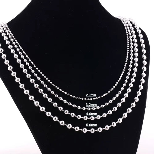 Width 1.6Mm-/5Mm Stainless Steel round Ball Chain High Quality and Wholesale No Discoloration of Water Necklace